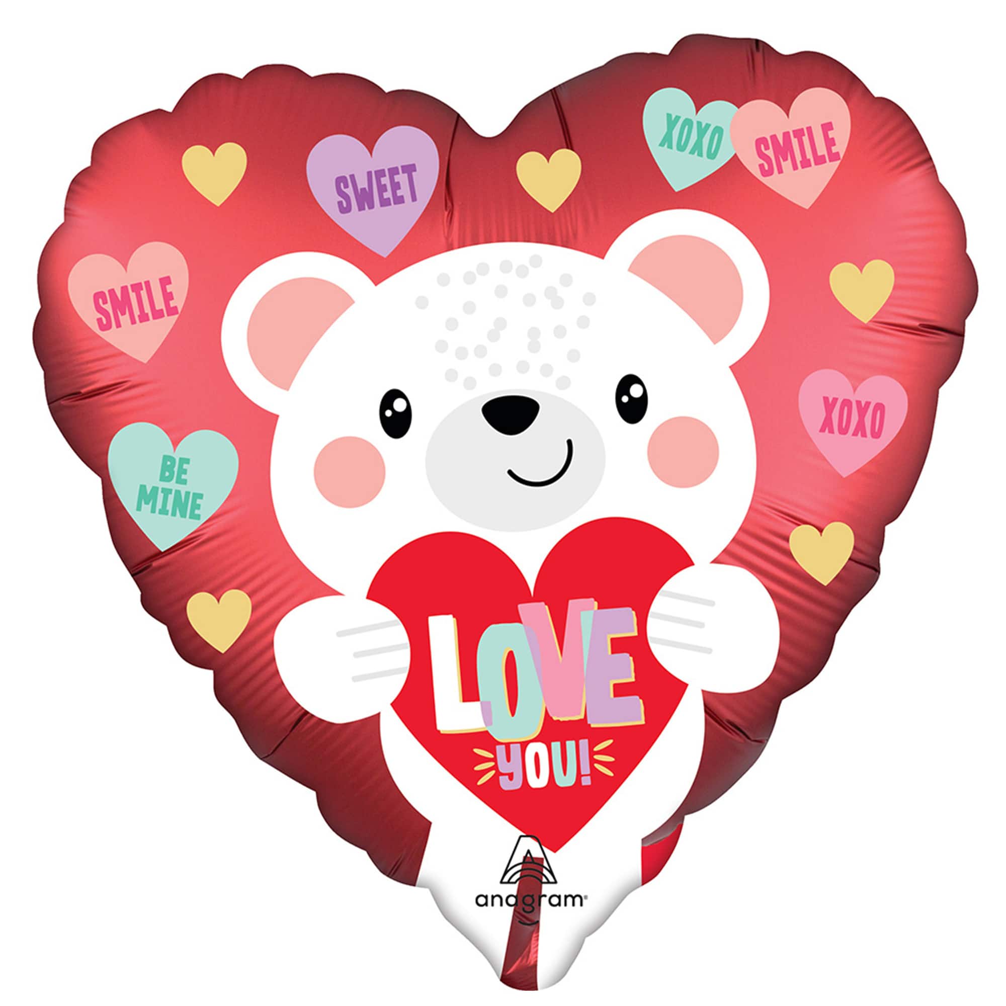 18" Valentine's Day Love You White Bear Foil Mylar Balloon